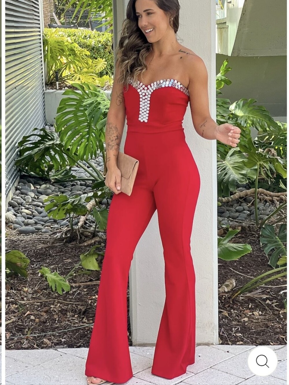 Symphony Red Strapless Jumpsuit With Sequin Detail Womens Size S